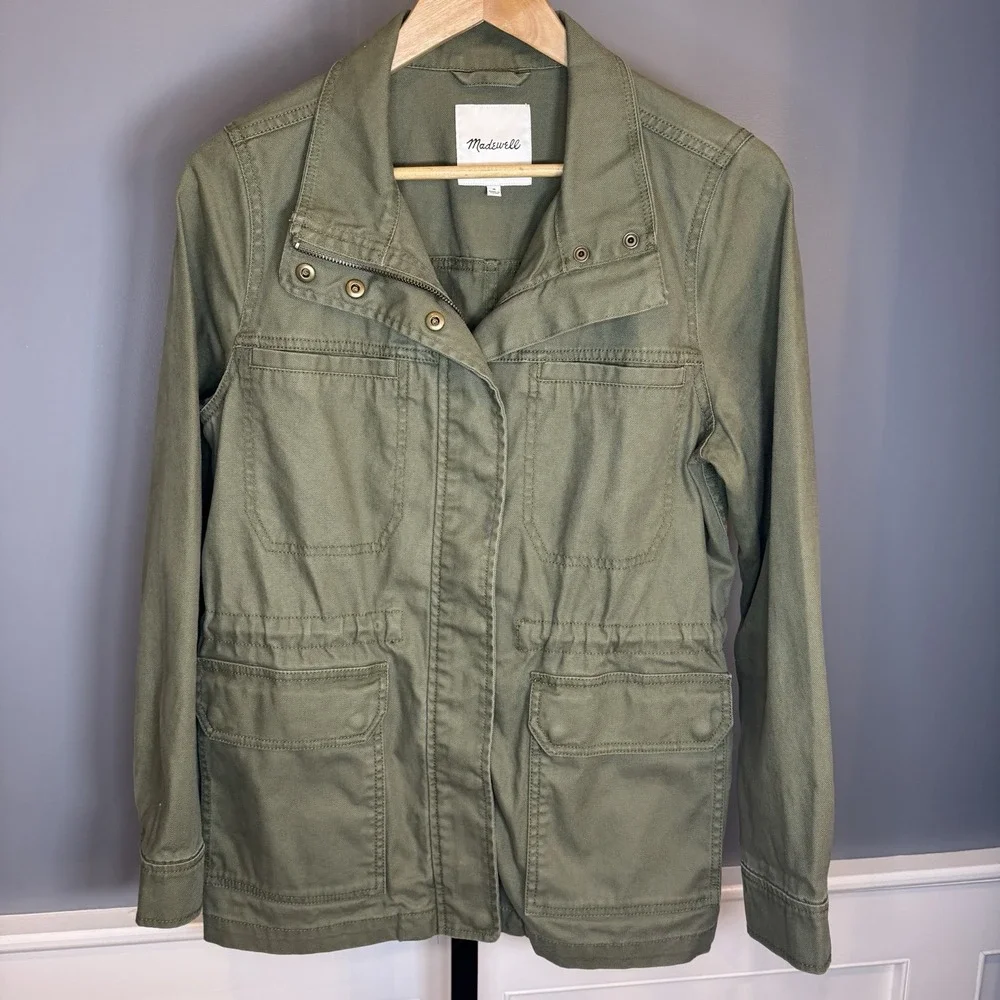 Madewell Utility Cargo Jean Denim Jacket Women's M Olive Green Long Sleeve - Picture 1 of 10
